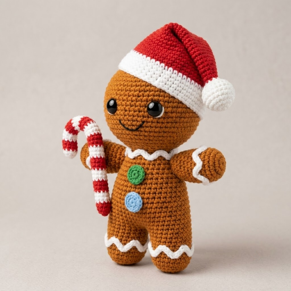Gingerbread Man Crochet Christmas Plush Toy, Adorable Holiday Decor Gift