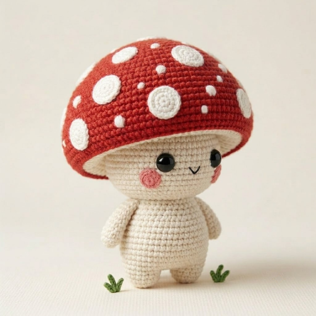 Cute Mushroom Crochet Doll, Handmade Amigurumi Plush, Cottagecore Gift For Kids