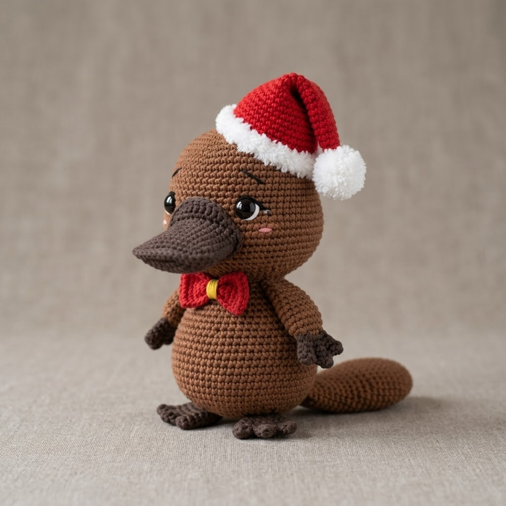 Handmade Christmas Platypus Crochet Doll, Amigurumi Plushie Gift