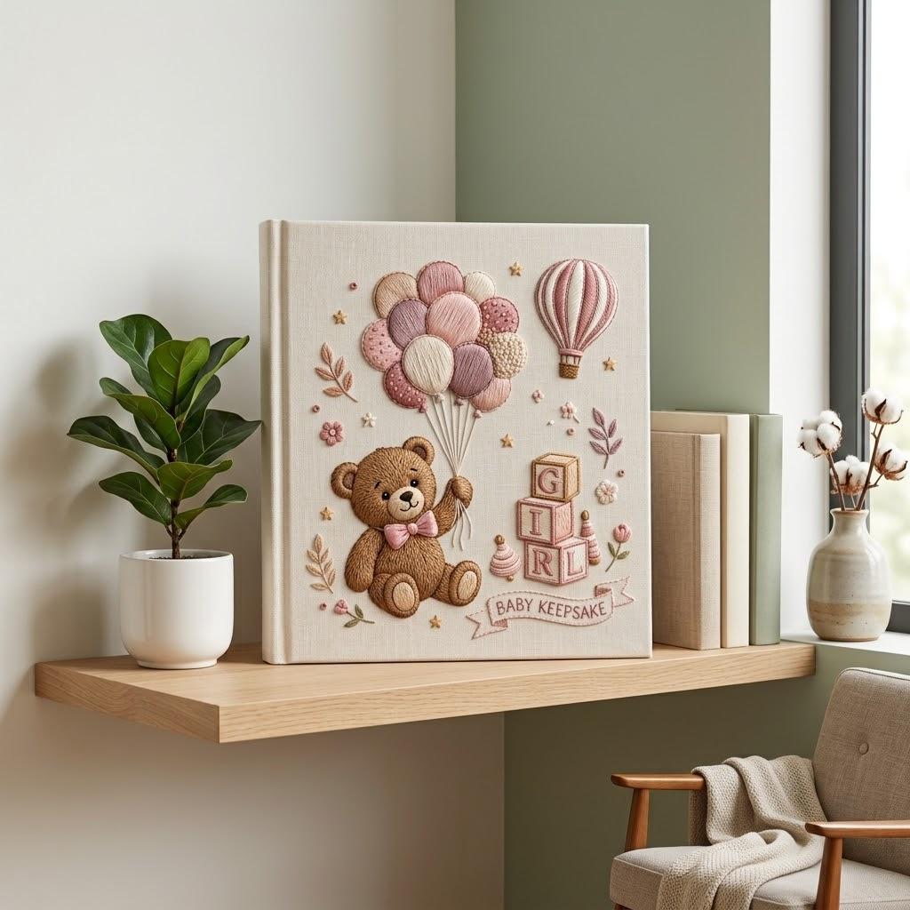 Personalized Baby Photo Album, Embroidered Photo Album With Sleeves For Memories
