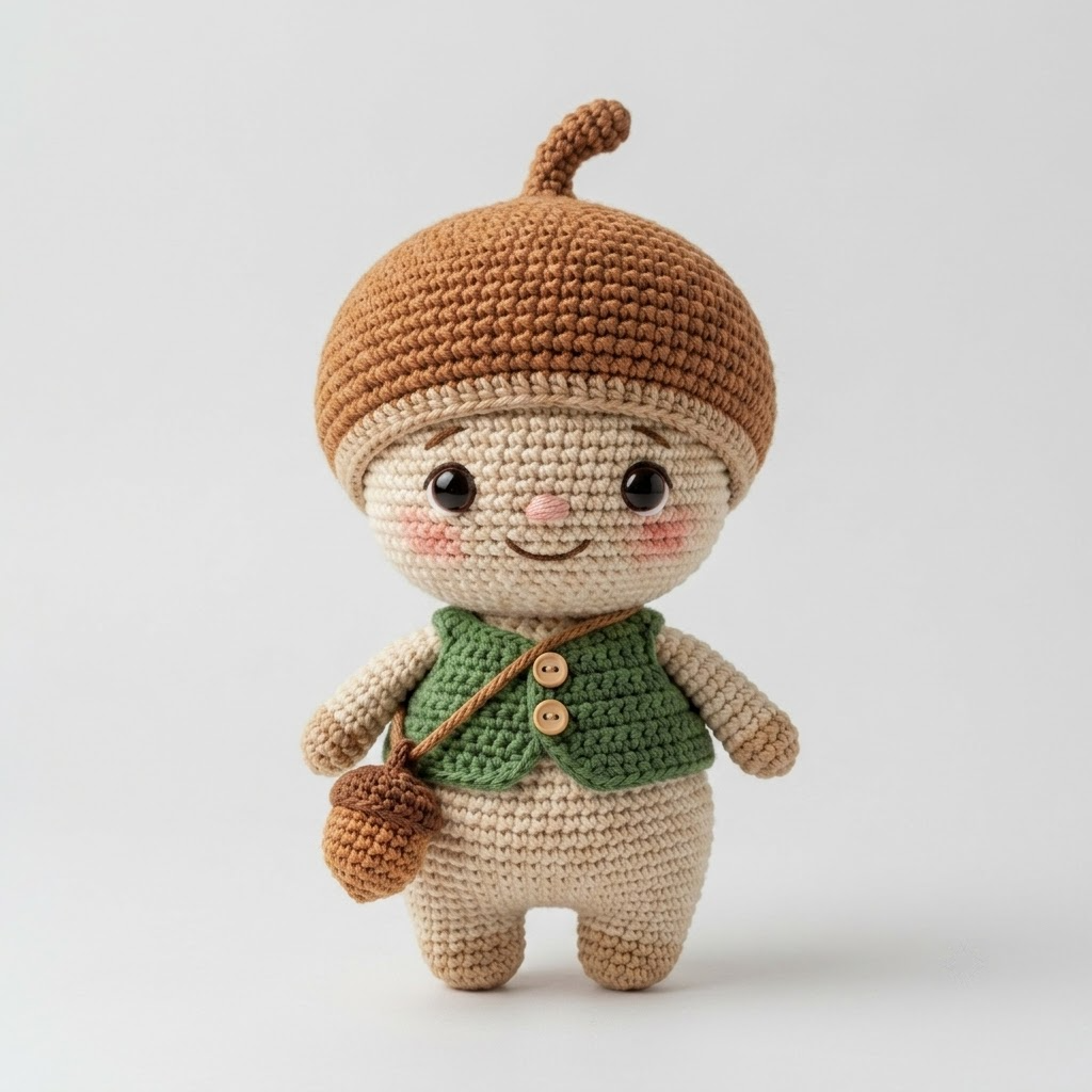 Cute Crochet Acorn Doll, Woodland Plush Forest Decor, Autumn Handmade Toy