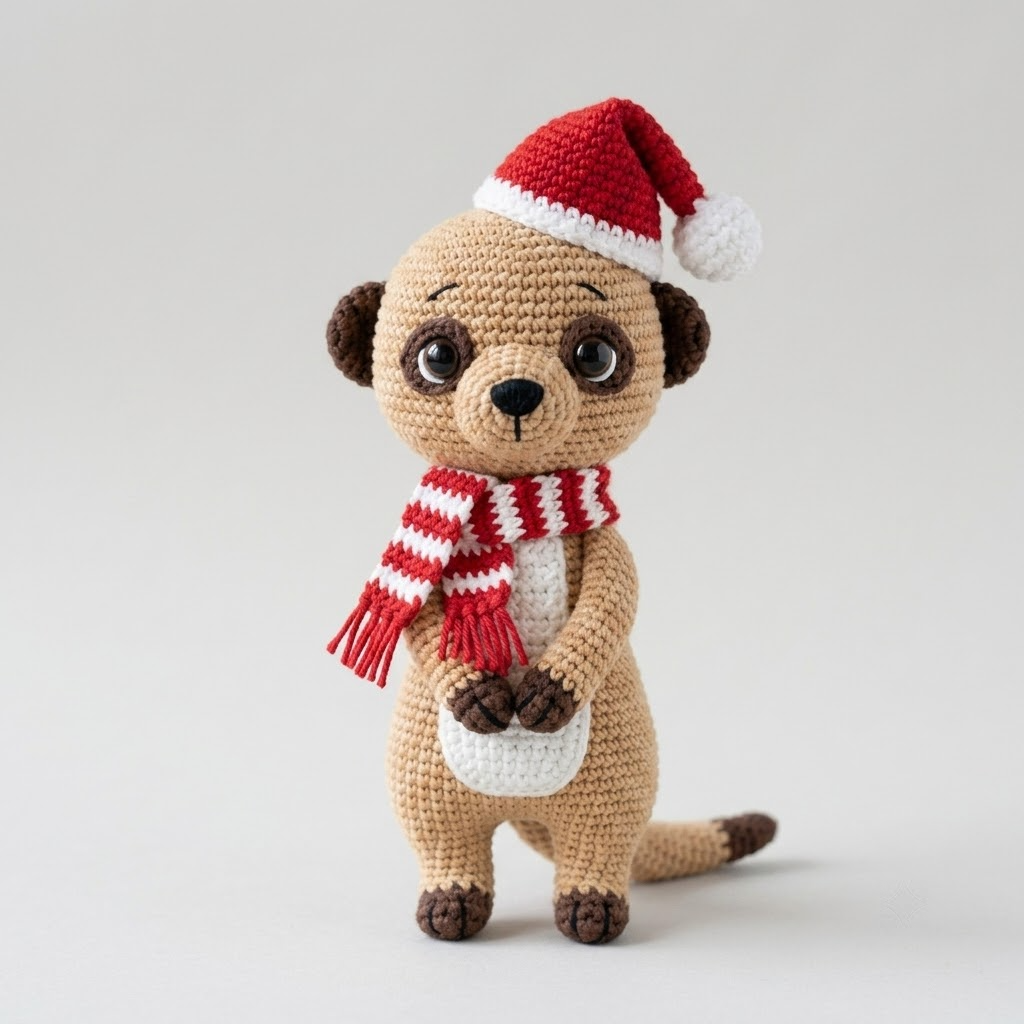 Handmade Christmas Meerkat Crochet Doll, Amigurumi For Holiday Gift
