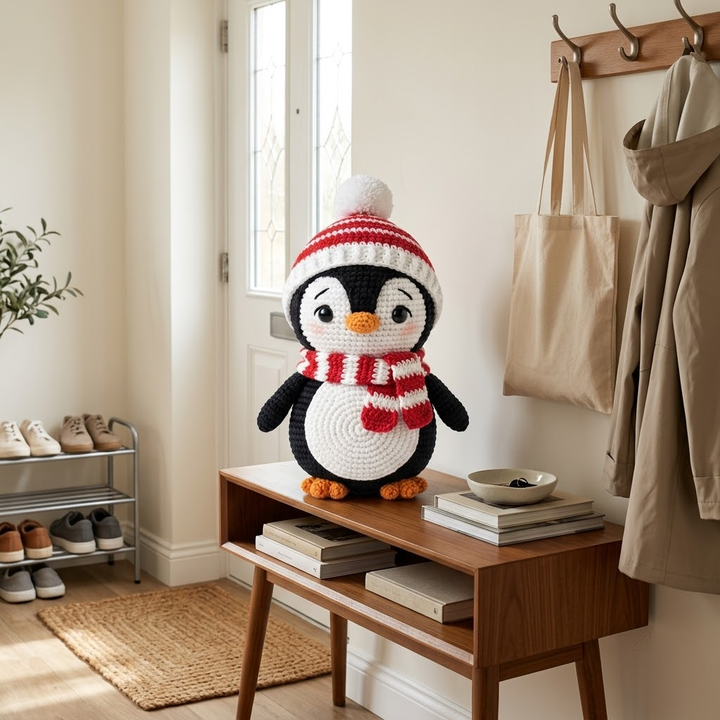 Crochet Penguin Doll, Winter Christmas Plush, Cute Amigurumi Holiday Decor