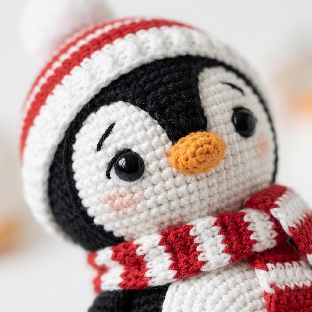 Crochet Penguin Doll, Winter Christmas Plush, Cute Amigurumi Holiday Decor