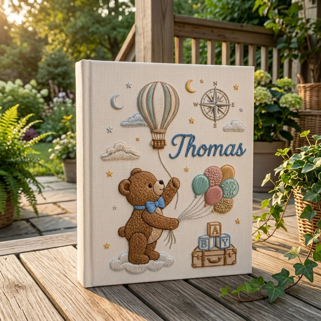 Personalized Baby Photo Album, Embroidered Photo Album With Sleeves, Baby Memory Book