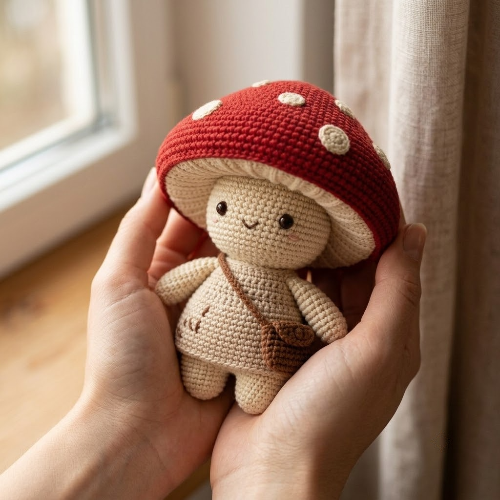 Cute Crochet Mushroom Doll, Forest Spirit Plush, Cottagecore Woodland Toy