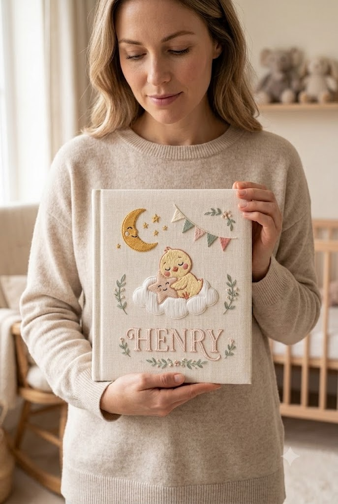 Embroidered Photo Album Hand Embroidery Vintage Nursery Keepsake