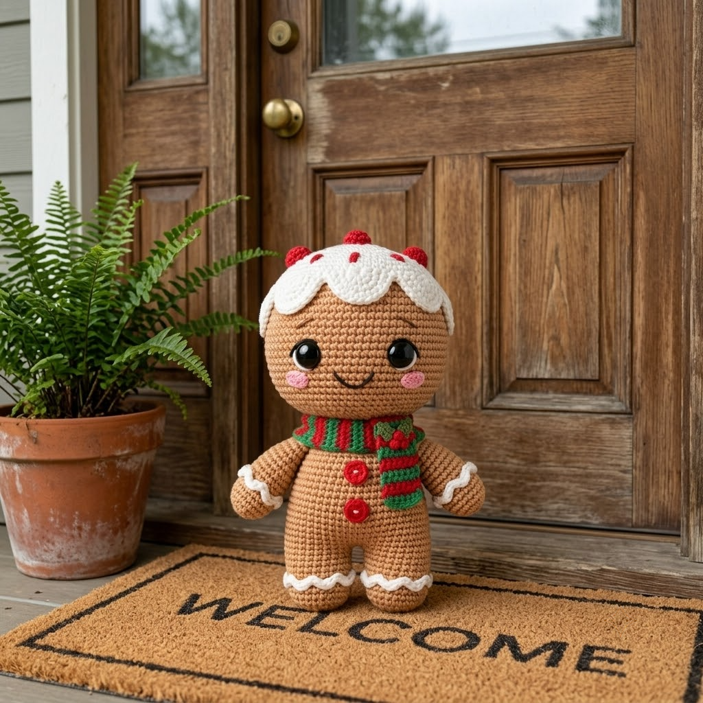 Cute Crochet Gingerbread Doll, Adorable Christmas Cookie Amigurumi Plush