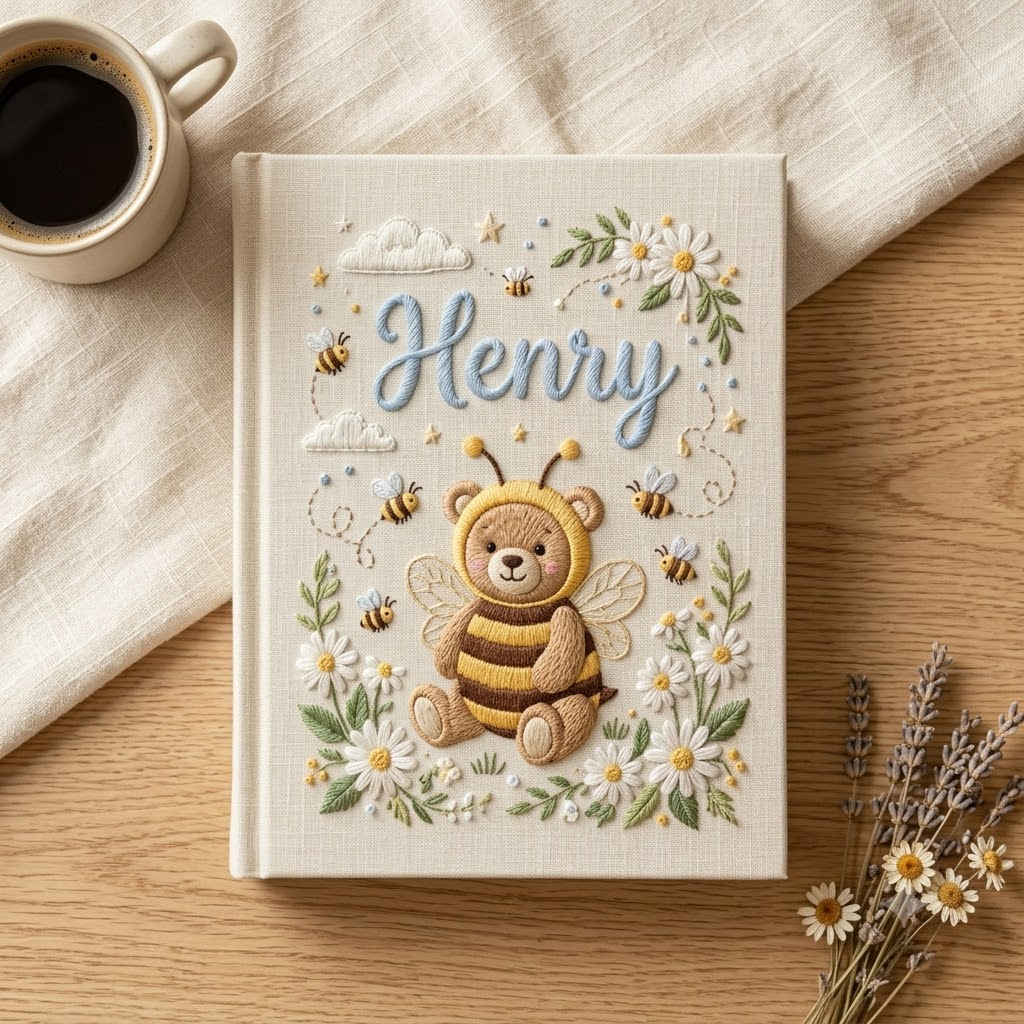 Baby Photo Album Embroidered Album Bear Bee Design Nursery Keepsake