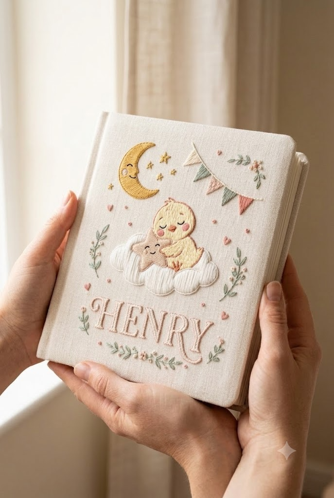 Embroidered Photo Album Hand Embroidery Vintage Nursery Keepsake