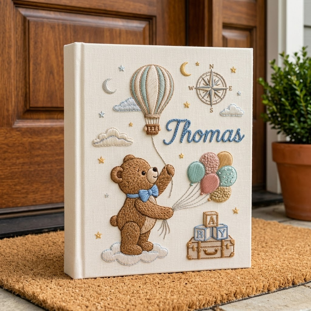 Personalized Baby Photo Album, Embroidered Photo Album With Sleeves, Baby Memory Book