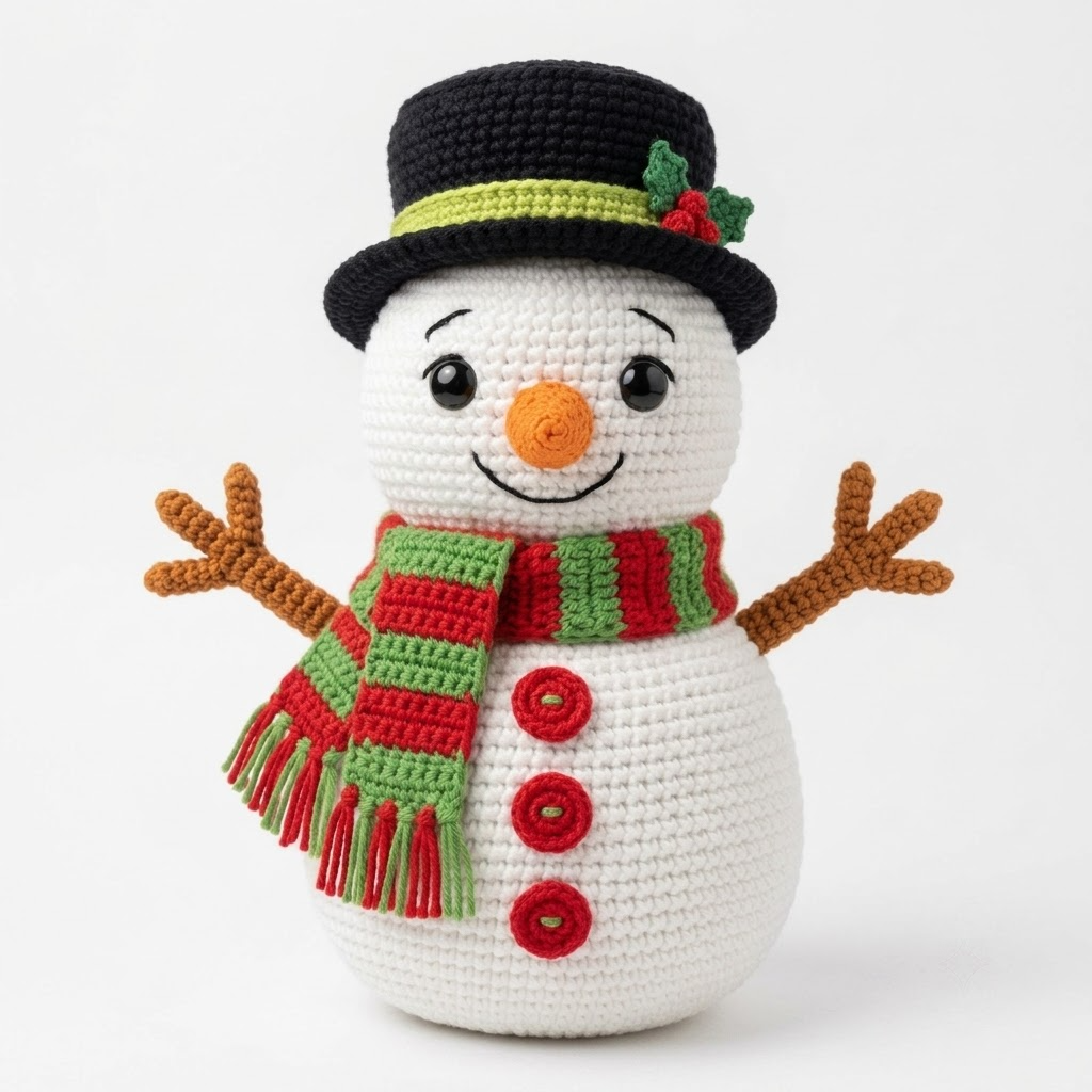 Adorable Crochet Christmas Snowman Plush, Unique Handmade Holiday Gift