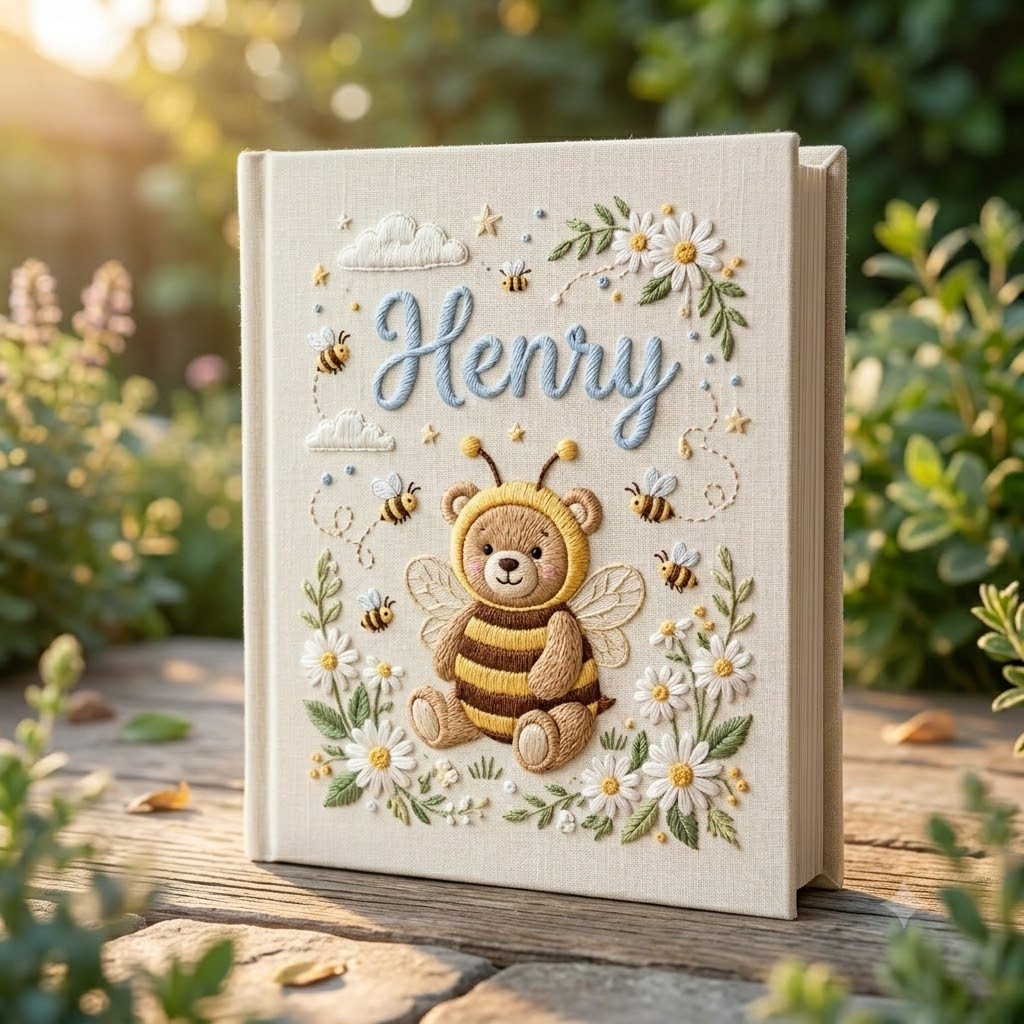 Baby Photo Album Embroidered Album Bear Bee Design Nursery Keepsake