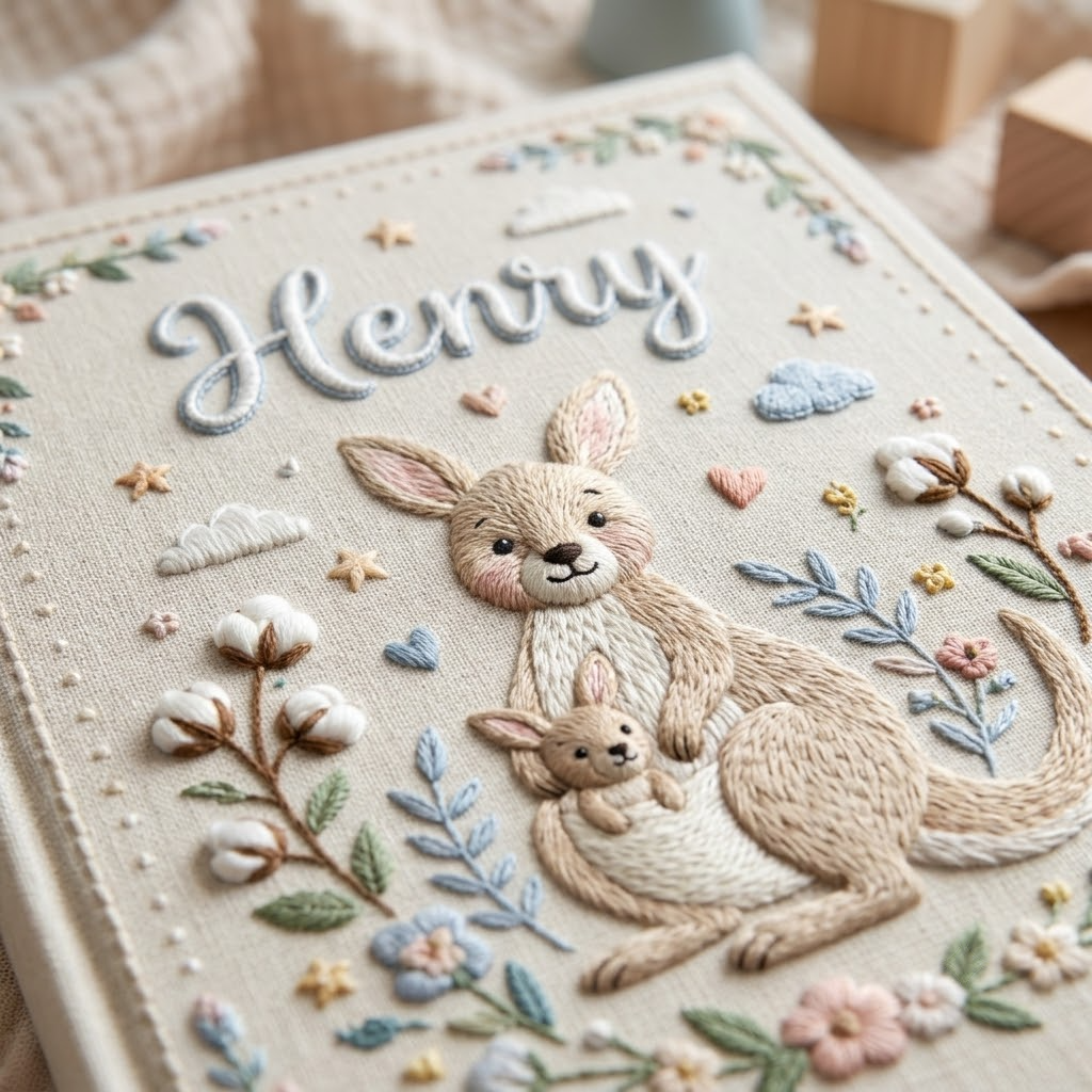 Baby Photo Album Embroidered Album, Kangaroo Baby Design Nursery Gift