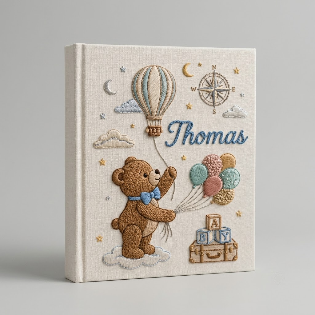 Personalized Baby Photo Album, Embroidered Photo Album With Sleeves, Baby Memory Book