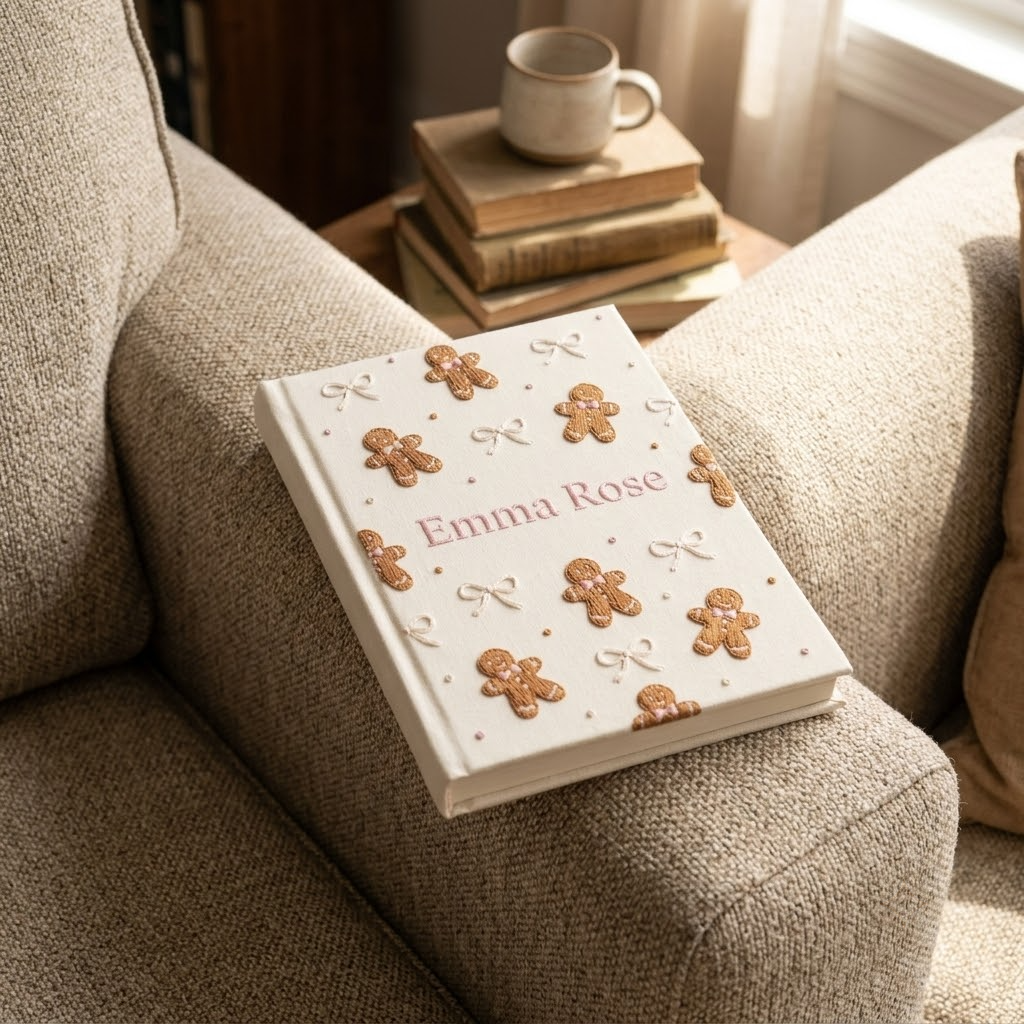 Embroidered Baby Album, Personalized Keepsake Book For Girls, Gingerbread Bow Nursery Gift