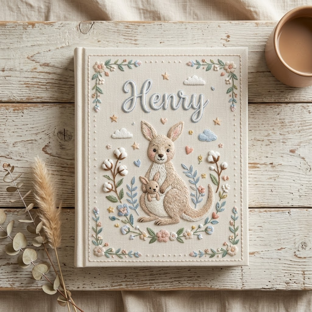 Baby Photo Album Embroidered Album, Kangaroo Baby Design Nursery Gift