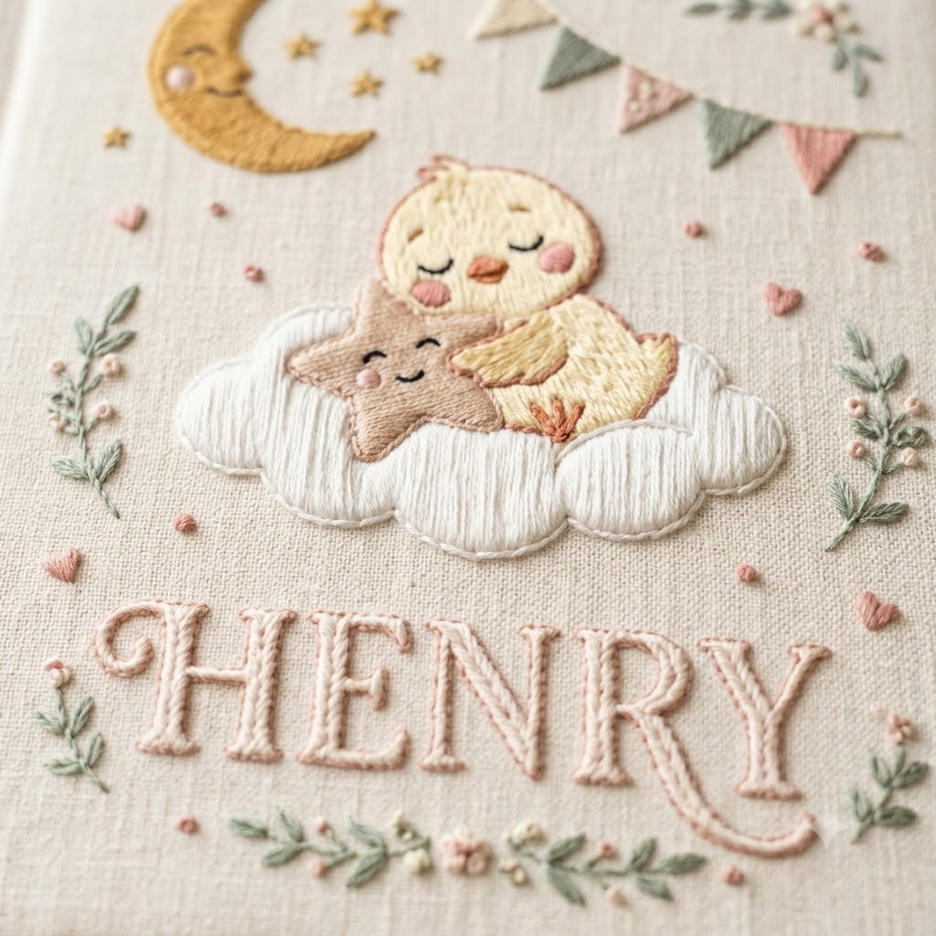 Embroidered Photo Album Hand Embroidery Vintage Nursery Keepsake