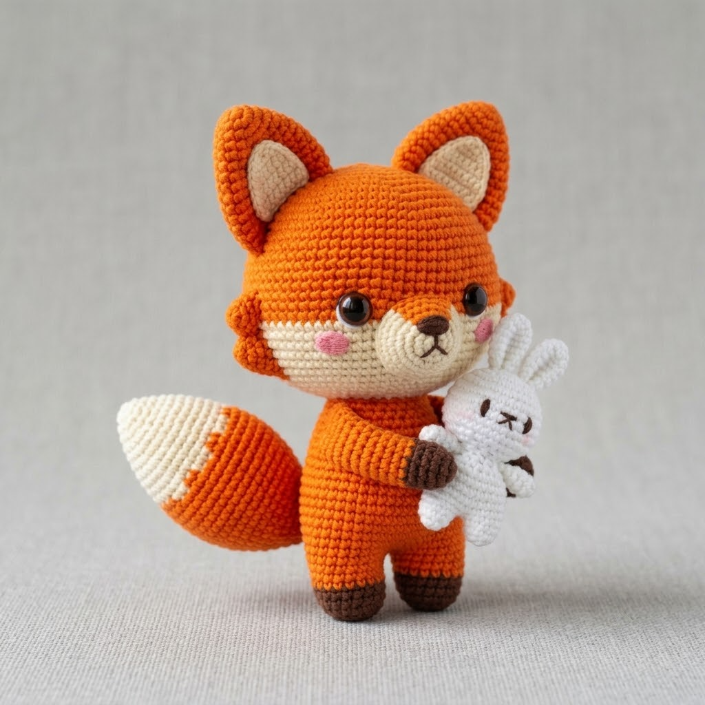 Cute Crochet Fox Doll & Bunny Amigurumi, Woodland Animal Plush Toy Set