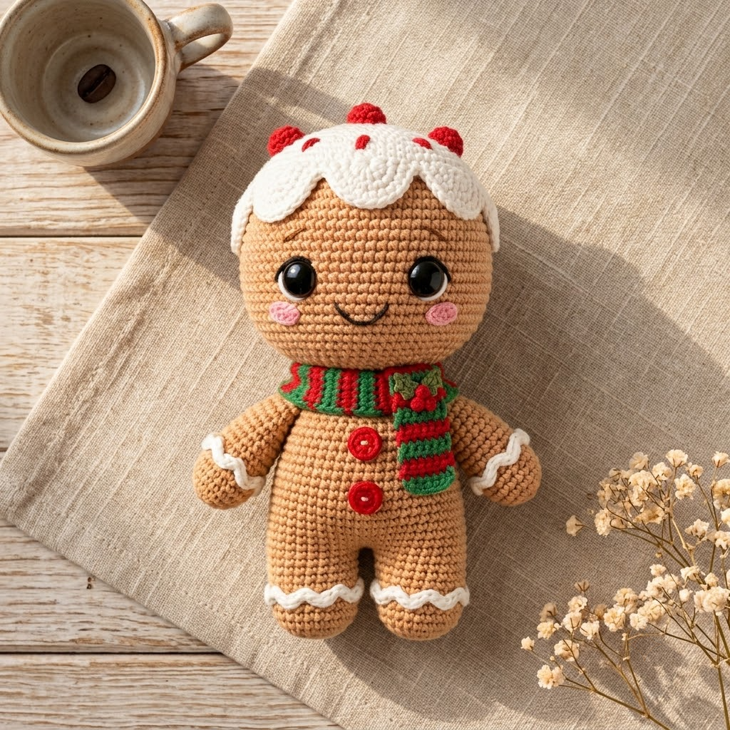 Cute Crochet Gingerbread Doll, Adorable Christmas Cookie Amigurumi Plush