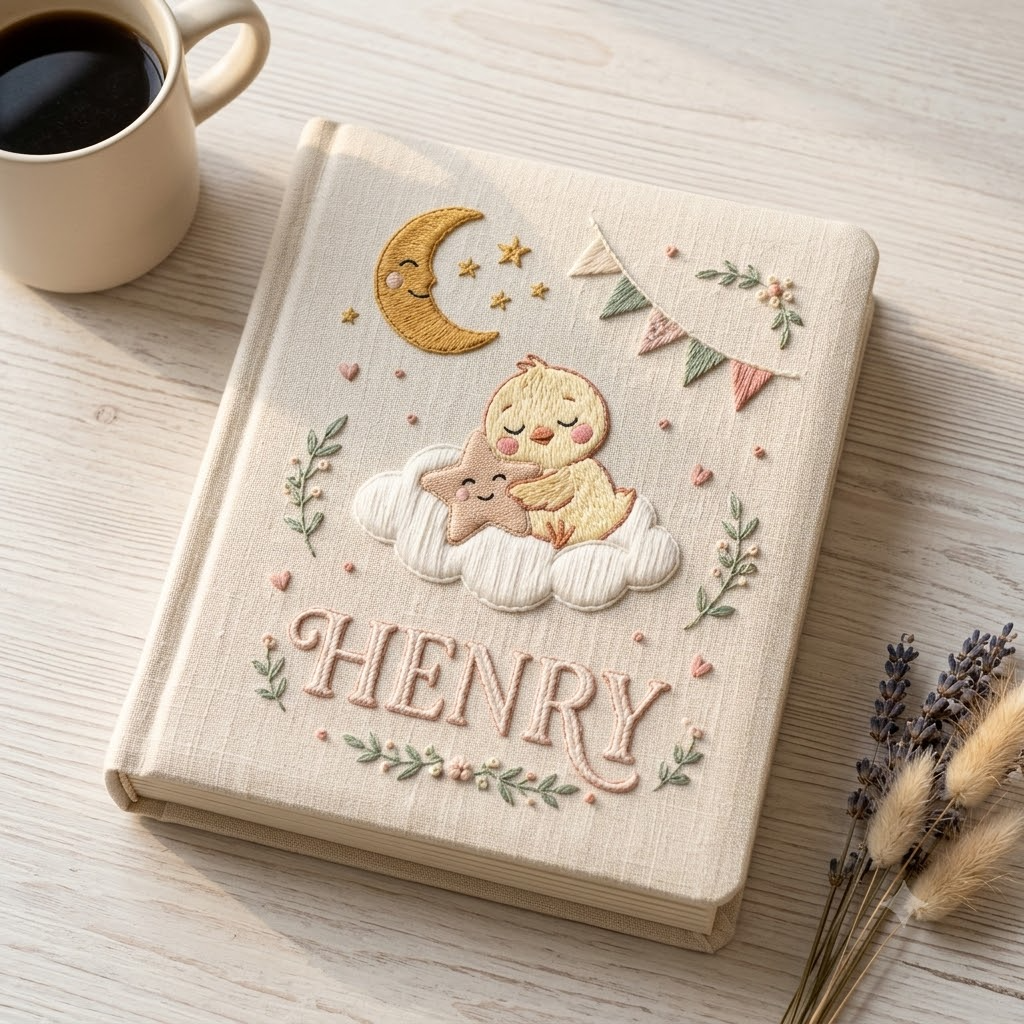 Embroidered Photo Album Hand Embroidery Vintage Nursery Keepsake