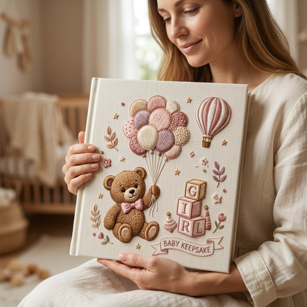 Personalized Baby Photo Album, Embroidered Photo Album With Sleeves For Memories