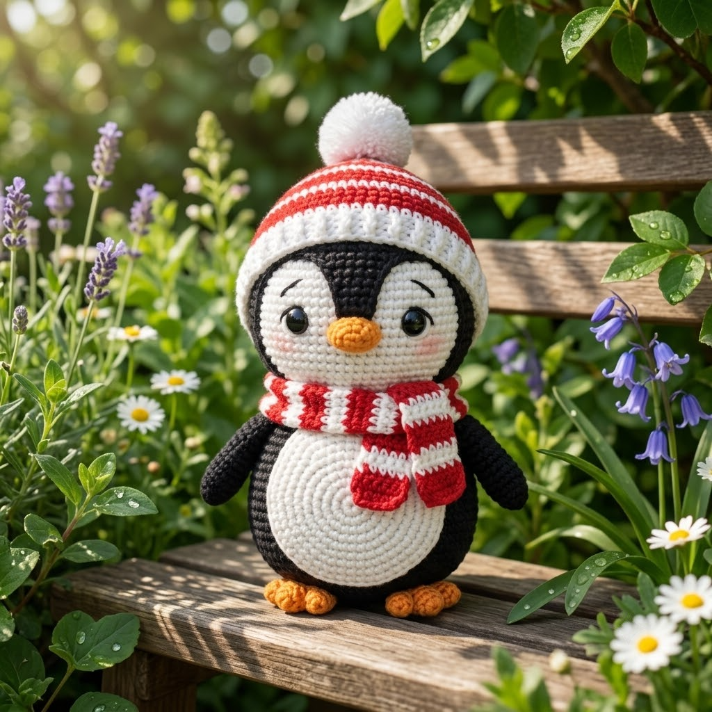 Crochet Penguin Doll, Winter Christmas Plush, Cute Amigurumi Holiday Decor