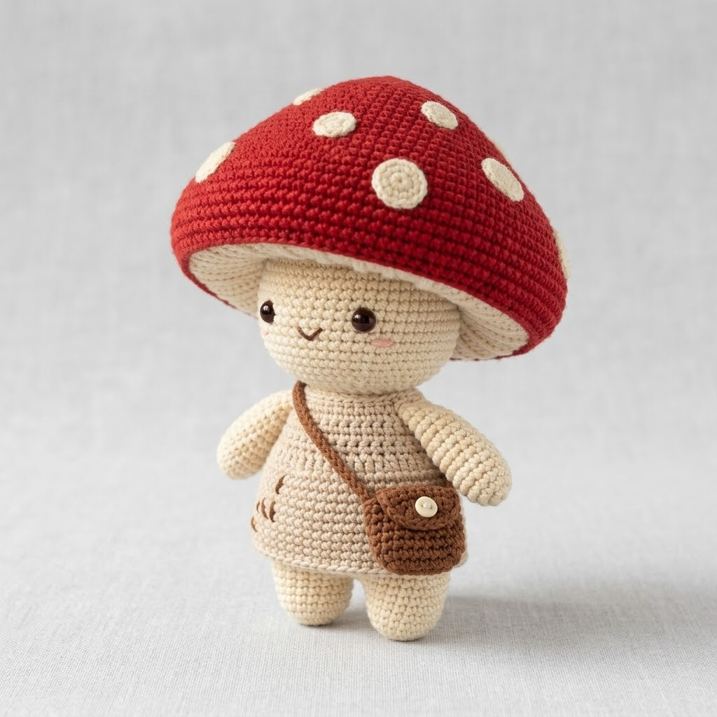 Cute Crochet Mushroom Doll, Forest Spirit Plush, Cottagecore Woodland Toy