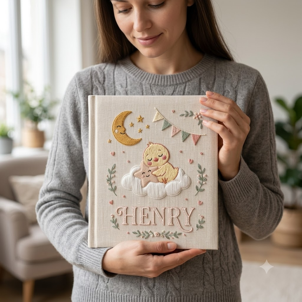 Embroidered Photo Album Hand Embroidery Vintage Nursery Keepsake