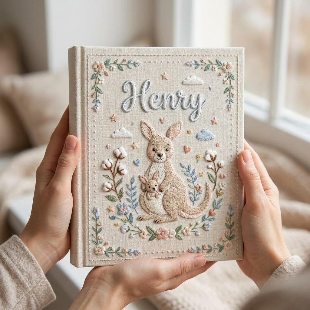 Baby Photo Album Embroidered Album, Kangaroo Baby Design Nursery Gift