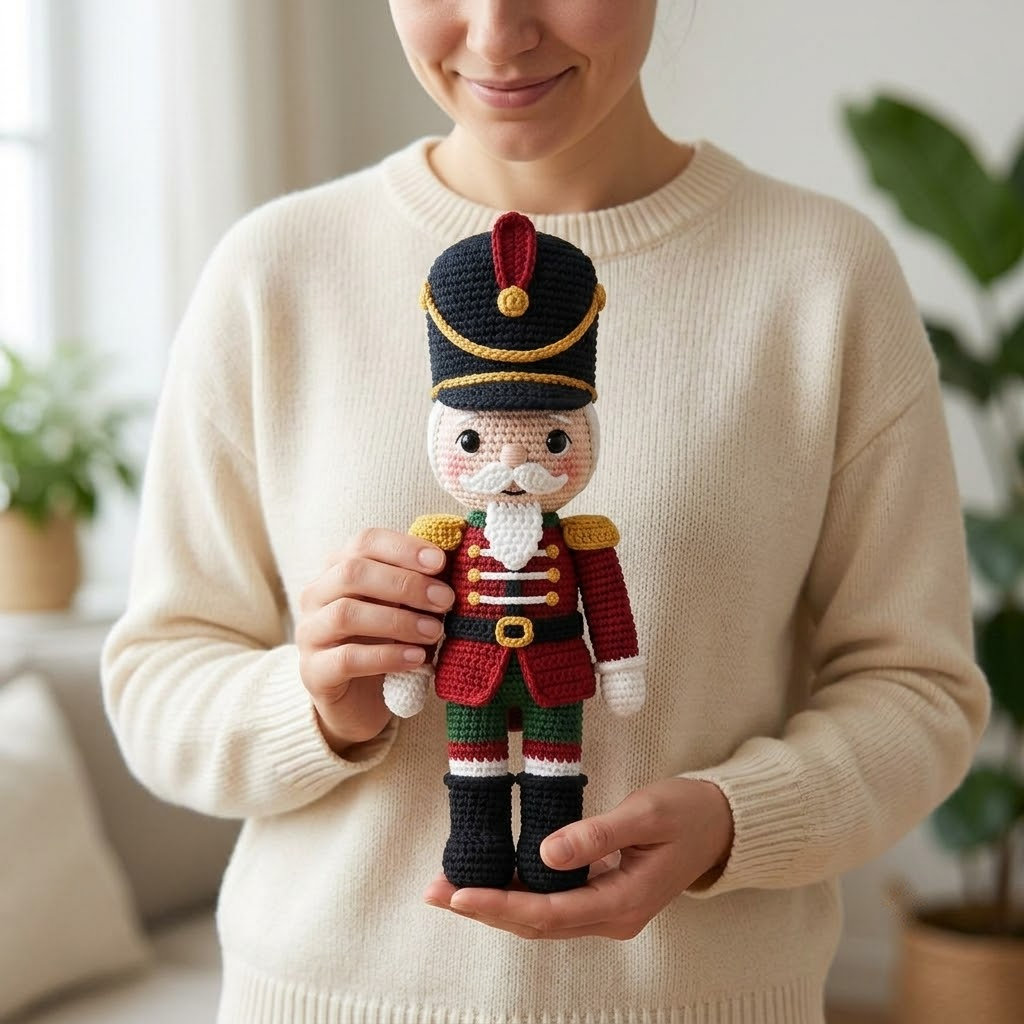 Crochet Nutcracker Doll, Classic Christmas Amigurumi, Holiday Plush Decor