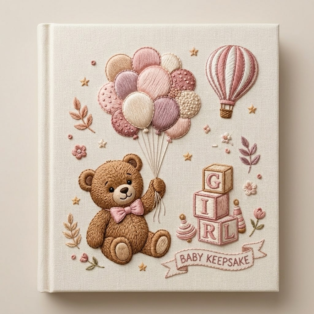 Personalized Baby Photo Album, Embroidered Photo Album With Sleeves For Memories