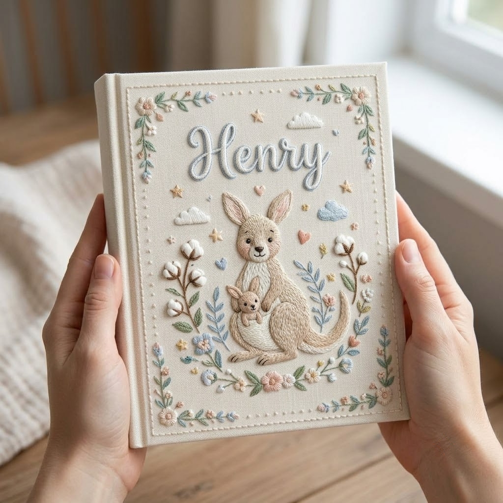 Baby Photo Album Embroidered Album, Kangaroo Baby Design Nursery Gift