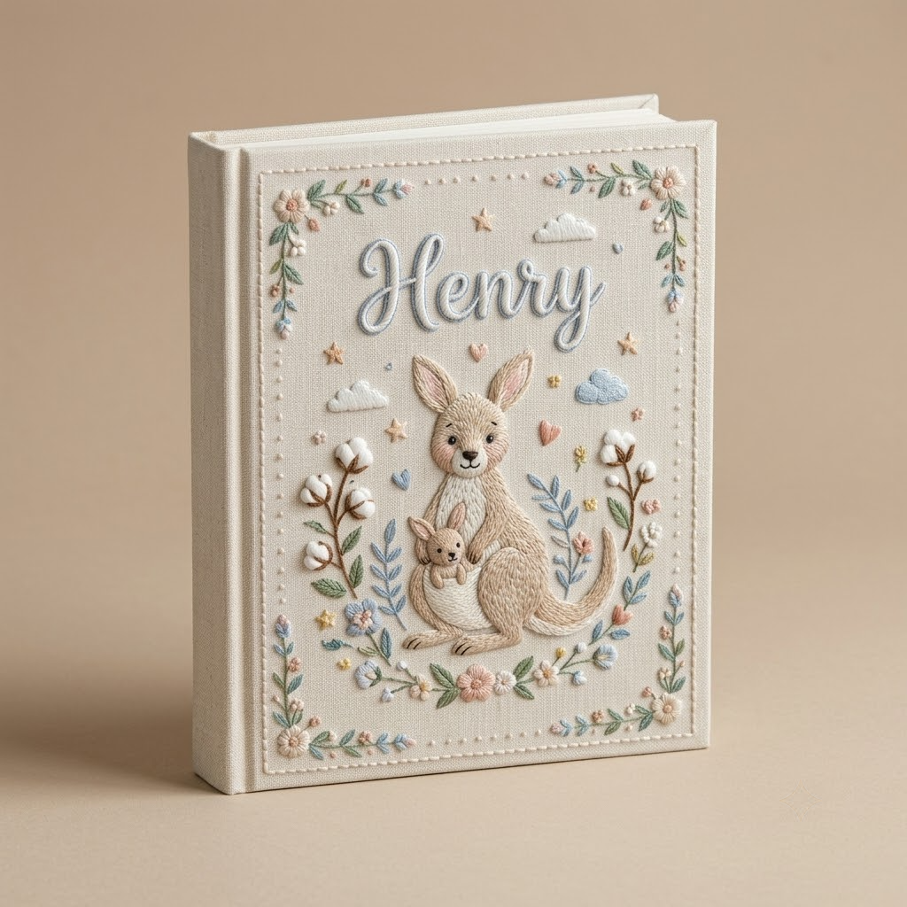 Baby Photo Album Embroidered Album, Kangaroo Baby Design Nursery Gift