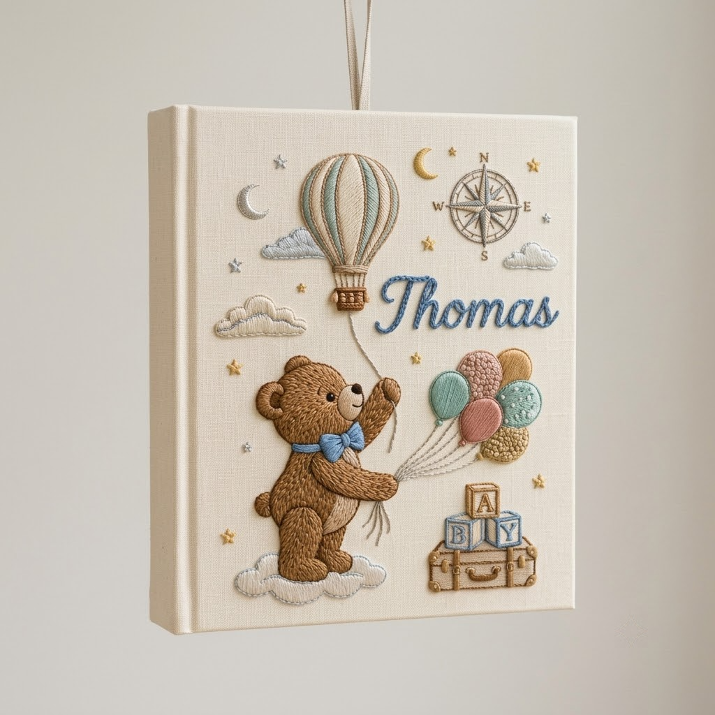 Personalized Baby Photo Album, Embroidered Photo Album With Sleeves, Baby Memory Book