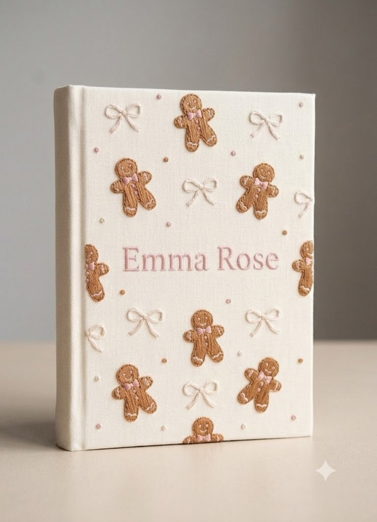 Embroidered Baby Album, Personalized Keepsake Book For Girls, Gingerbread Bow Nursery Gift