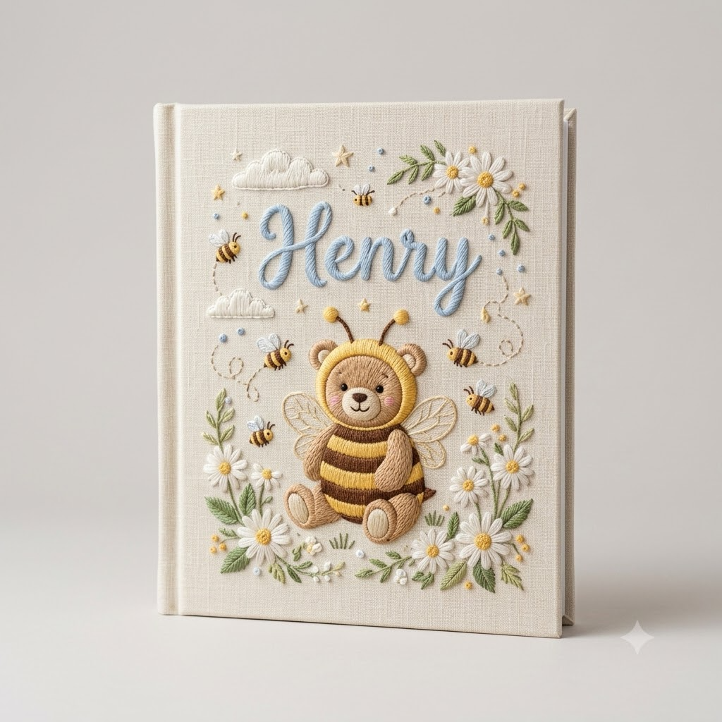 Baby Photo Album Embroidered Album Bear Bee Design Nursery Keepsake
