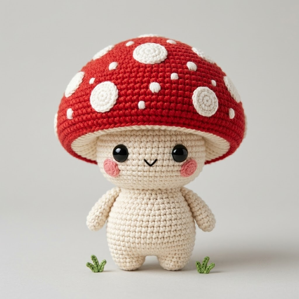 Cute Mushroom Crochet Doll, Handmade Amigurumi Plush, Cottagecore Gift For Kids