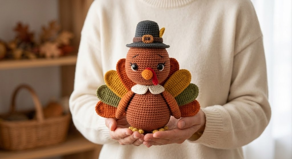 Charming Crochet Turkey Doll, Adorable Thanksgiving Decor, Fall Amigurumi Gift