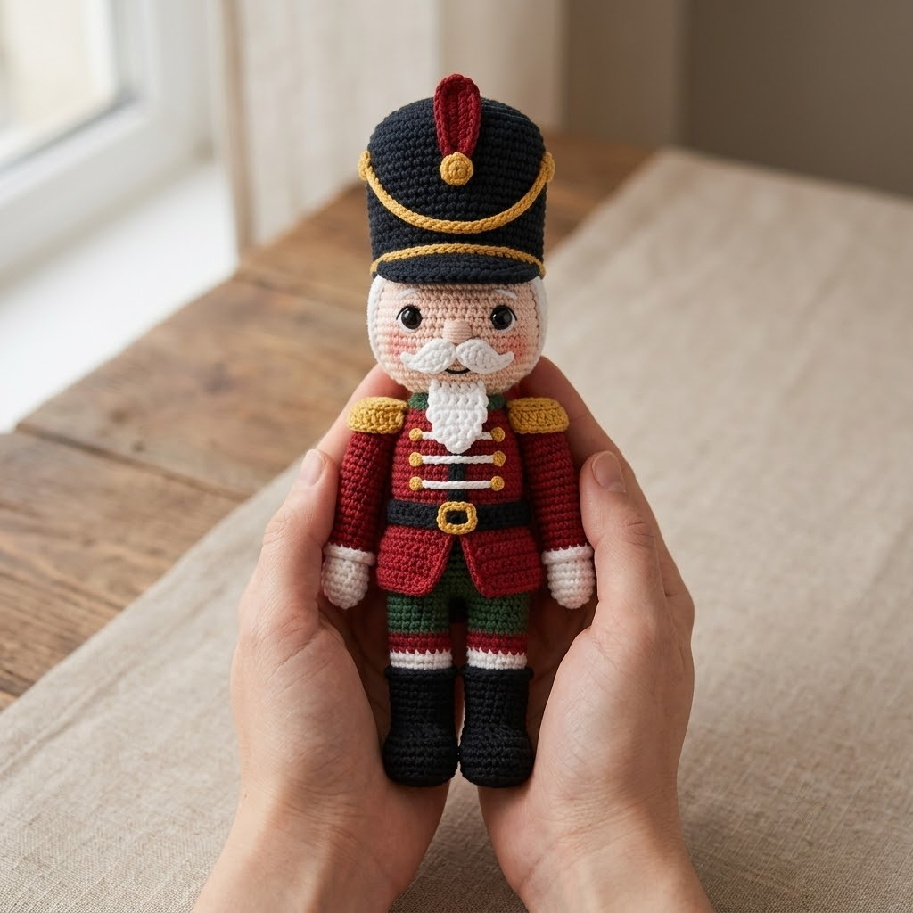 Crochet Nutcracker Doll, Classic Christmas Amigurumi, Holiday Plush Decor