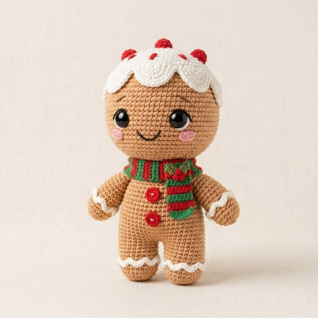Cute Crochet Gingerbread Doll, Adorable Christmas Cookie Amigurumi Plush