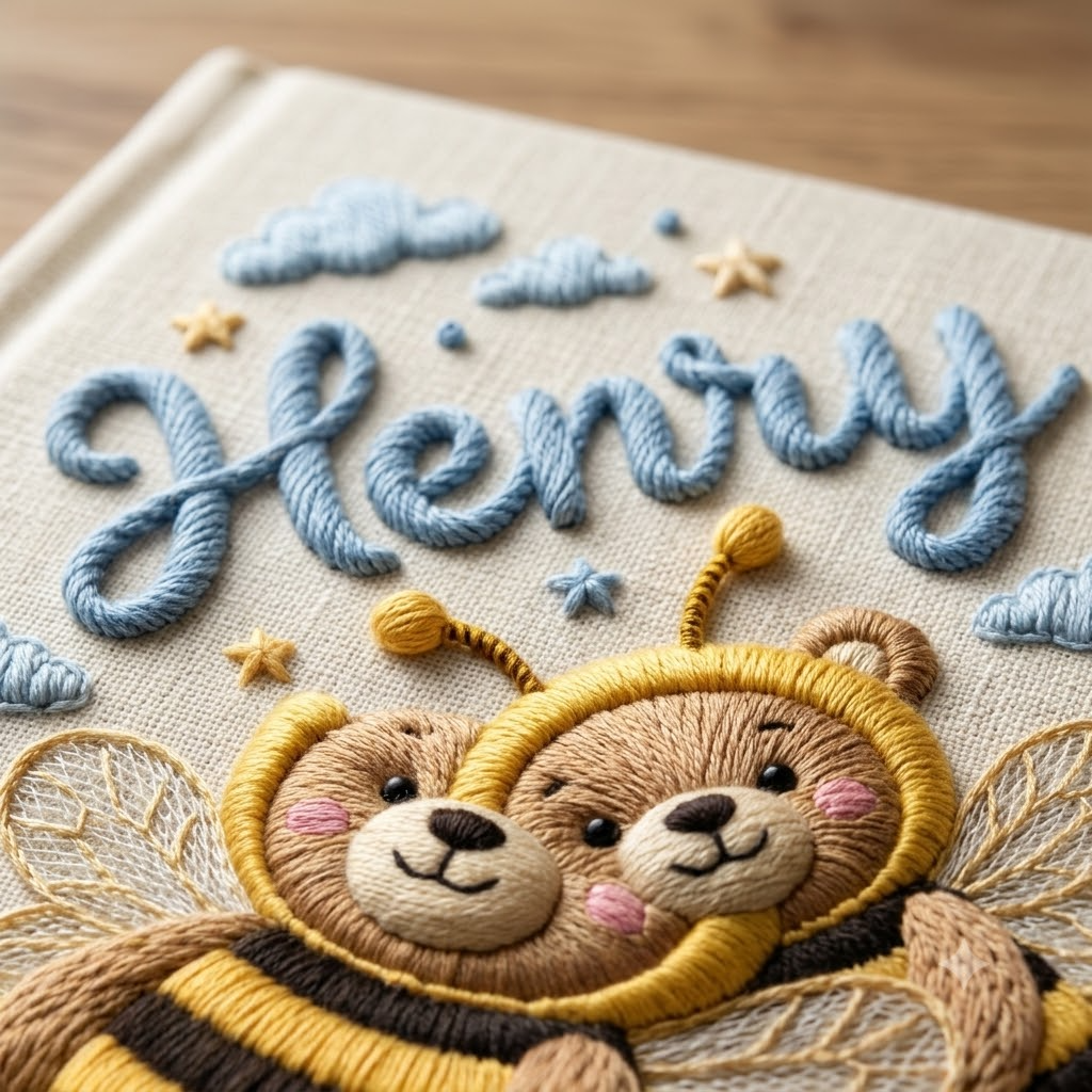 Baby Photo Album Embroidered Album Bear Bee Design Nursery Keepsake