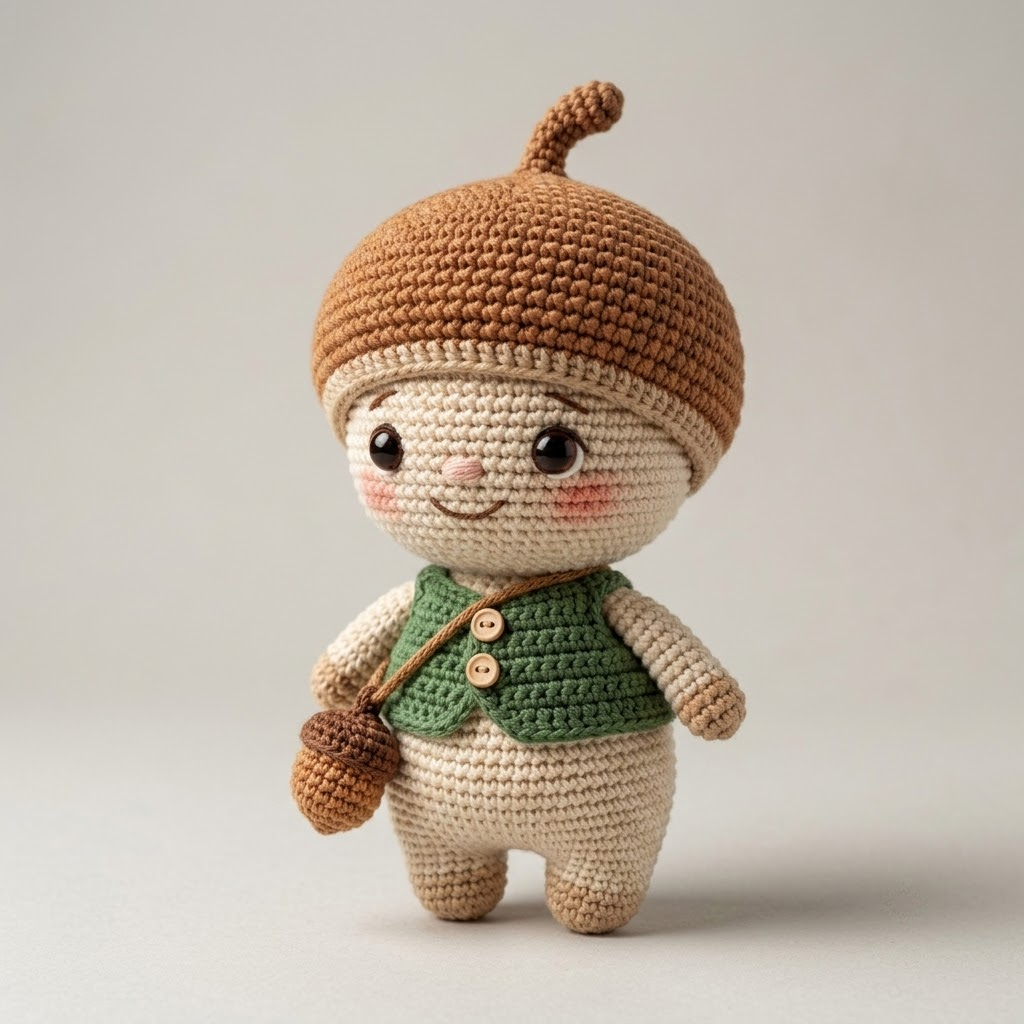 Cute Crochet Acorn Doll, Woodland Plush Forest Decor, Autumn Handmade Toy