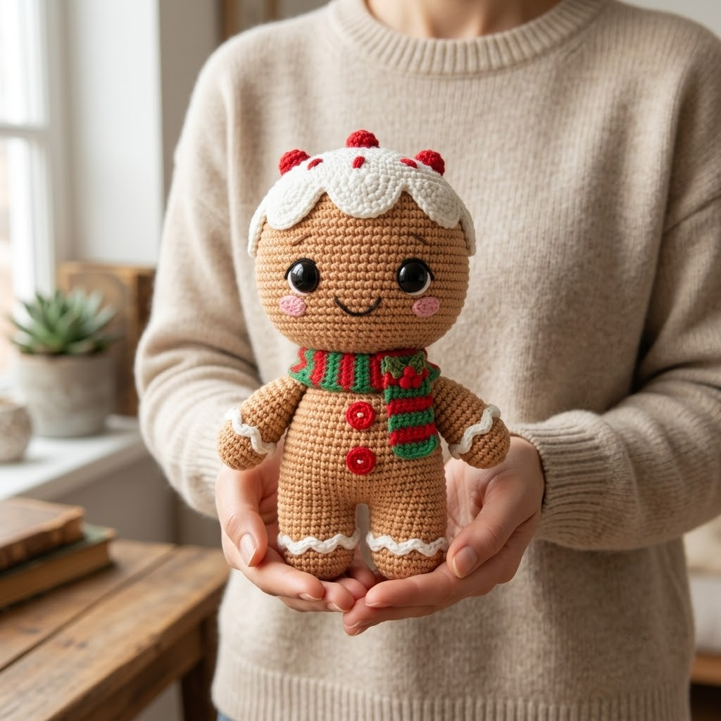 Cute Crochet Gingerbread Doll, Adorable Christmas Cookie Amigurumi Plush