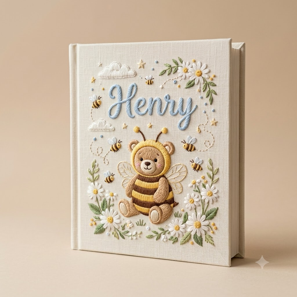 Baby Photo Album Embroidered Album Bear Bee Design Nursery Keepsake