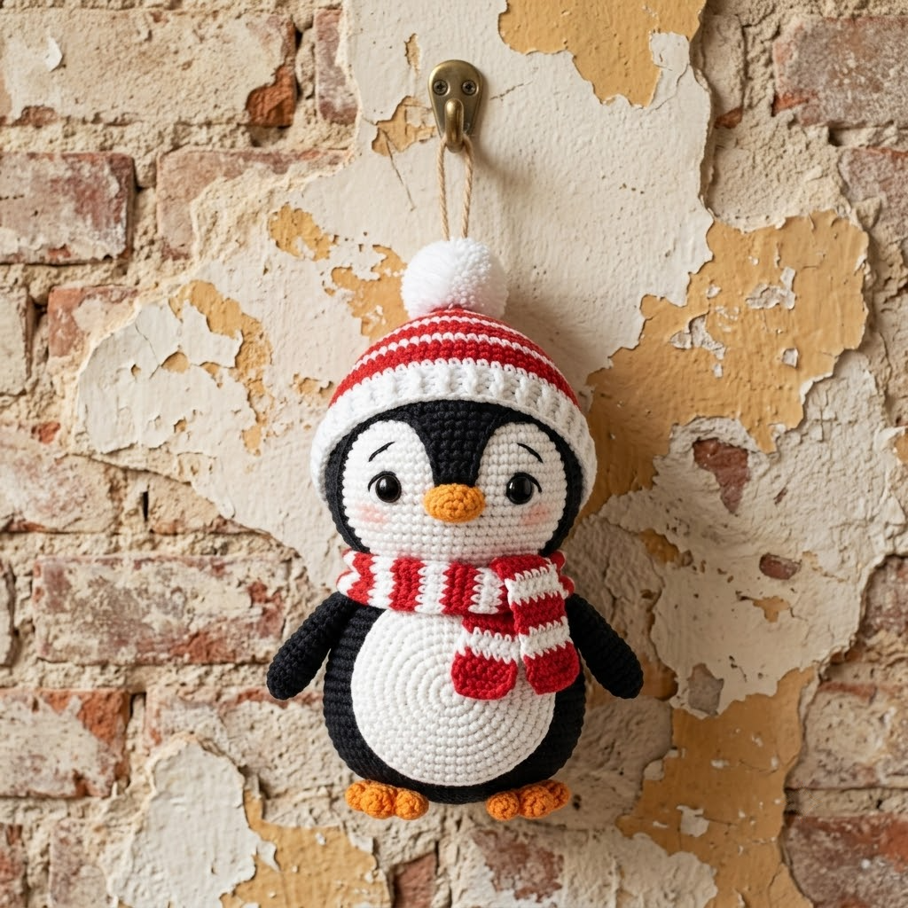 Crochet Penguin Doll, Winter Christmas Plush, Cute Amigurumi Holiday Decor