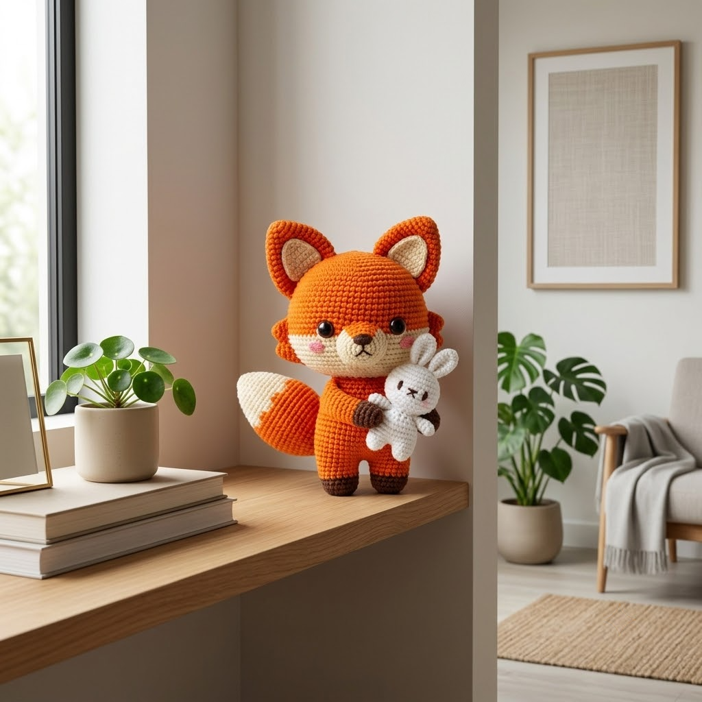 Cute Crochet Fox Doll & Bunny Amigurumi, Woodland Animal Plush Toy Set
