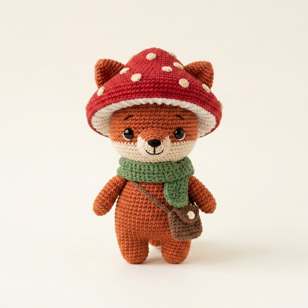 Cute Mushroom Fox Crochet Doll, Amigurumi Plush With Toadstool Hat, Cottagecore Gift