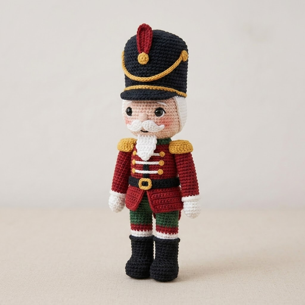 Crochet Nutcracker Doll, Classic Christmas Amigurumi, Holiday Plush Decor