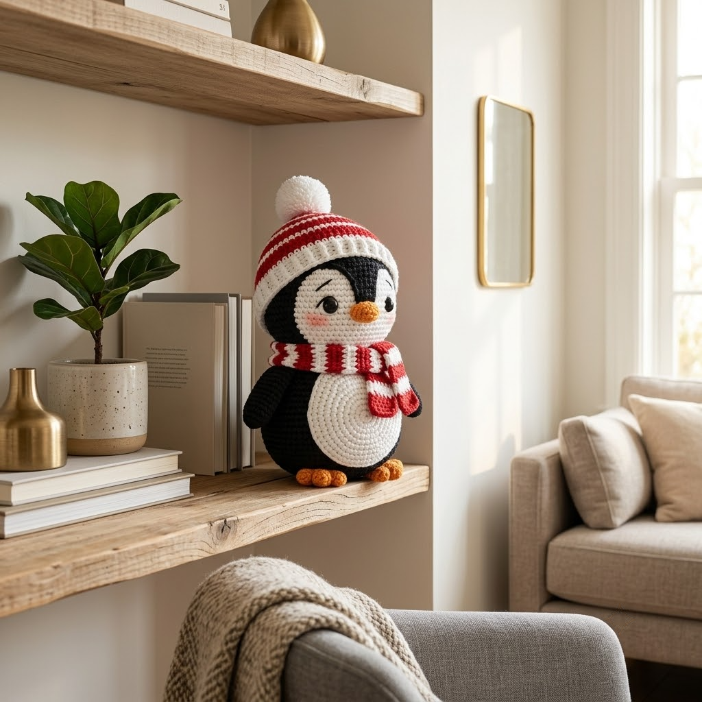 Crochet Penguin Doll, Winter Christmas Plush, Cute Amigurumi Holiday Decor